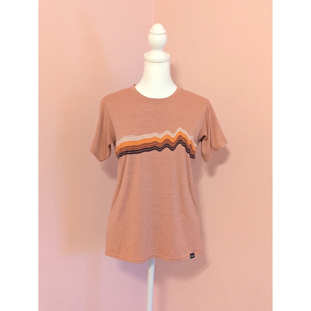 Patagonia Capilene Cool Daily Ridge Rise Stripe Shirt Womens S Quartz Coral